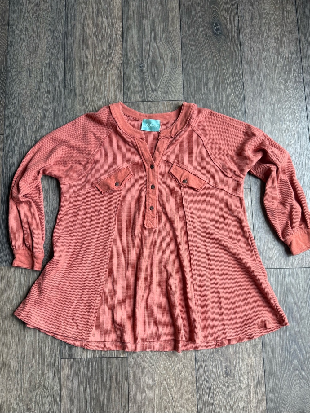 J Jordan Coral Rust Button-Front Waffle Tunic